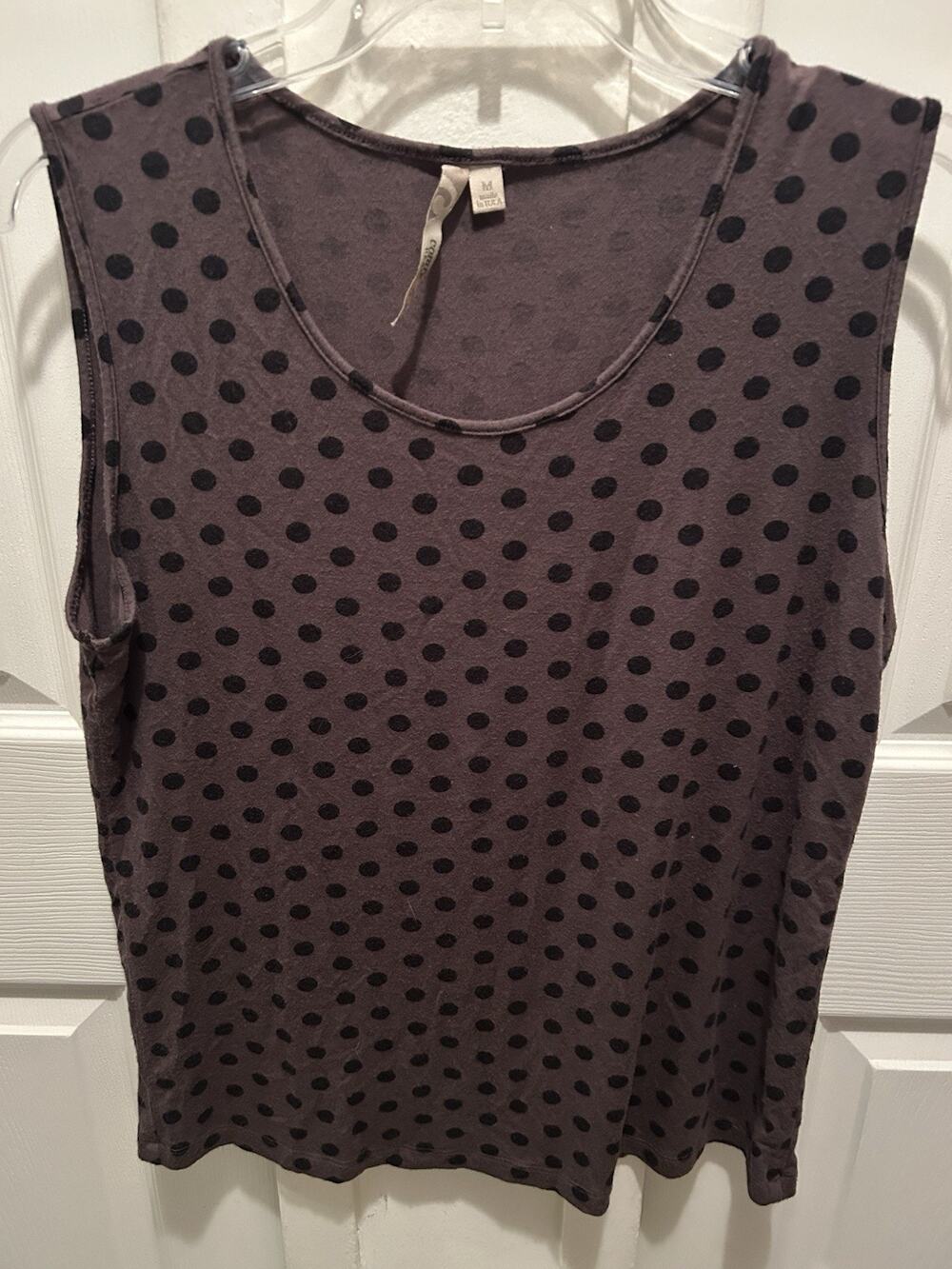 Comfy USA Tank Top Medium Women’s Brown Polka Dot Stretch Scoop Neck
